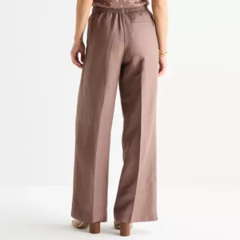 Liz Claiborne Womens Wide Leg Mid Rise Pull-On Pant