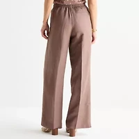Liz Claiborne Womens Wide Leg Mid Rise Pull-On Pant