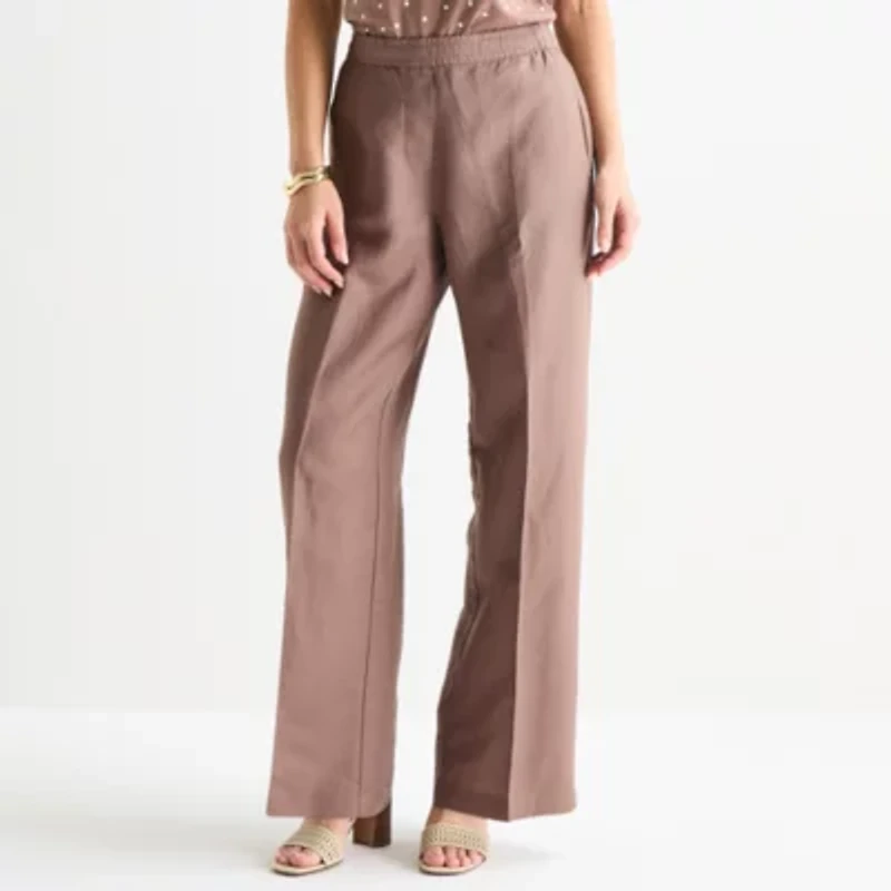 Liz Claiborne Womens Wide Leg Mid Rise Pull-On Pant