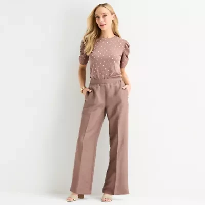 Liz Claiborne Womens Wide Leg Mid Rise Pull-On Pant