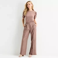 Liz Claiborne Womens Wide Leg Mid Rise Pull-On Pant