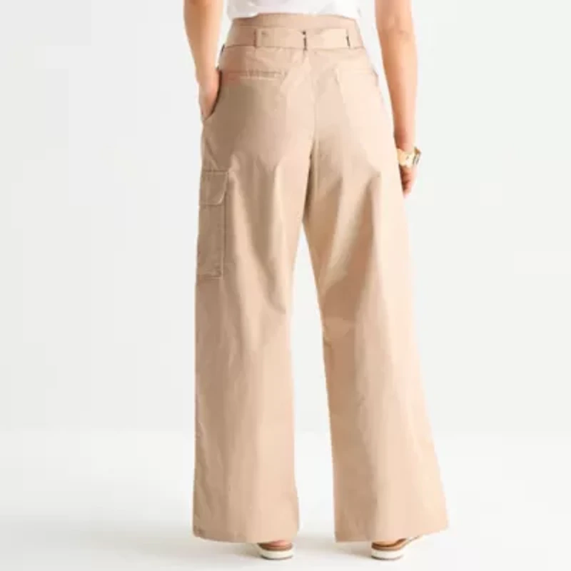 Liz Claiborne Womens Belted Wide Leg Cropped Pant