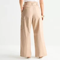 Liz Claiborne Womens Belted Wide Leg Cropped Pant