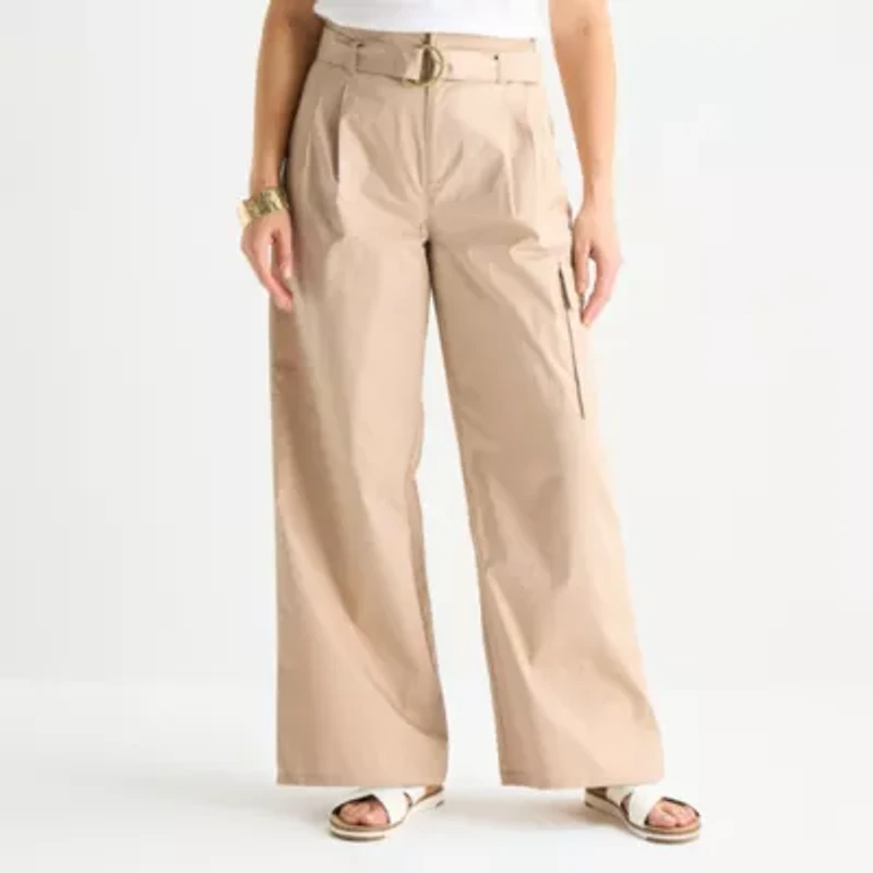 Liz Claiborne Womens Belted Wide Leg Cropped Pant