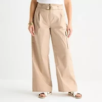 Liz Claiborne Womens Belted Wide Leg Cropped Pant