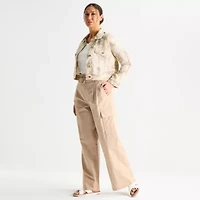 Liz Claiborne Womens Belted Wide Leg Cropped Pant