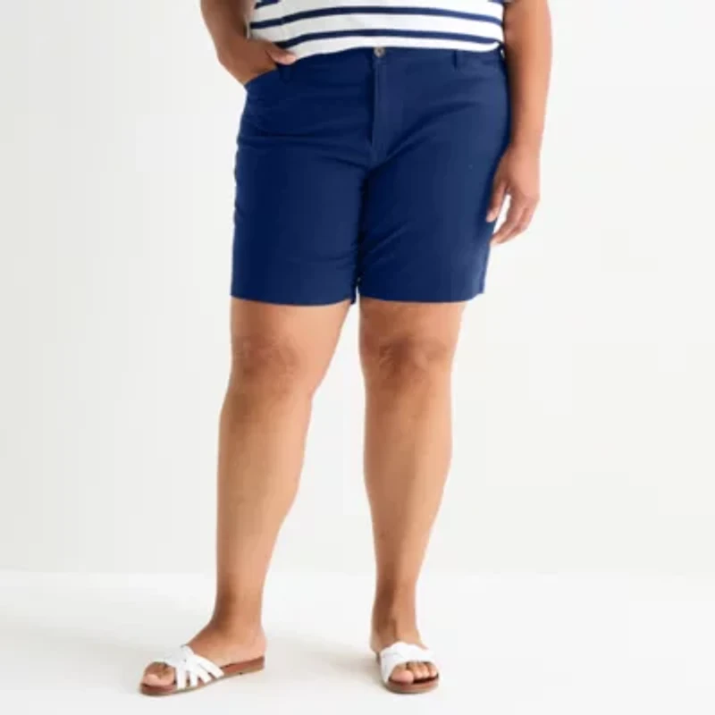 St. John's Bay Womens 8" Mid Rise Plus Chino Short
