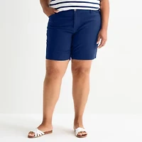 St. John's Bay Womens 8" Mid Rise Plus Chino Short