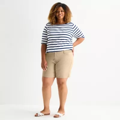 St. John's Bay Womens 8" Mid Rise Plus Chino Short