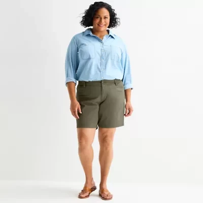 St. John's Bay Womens 8" Mid Rise Plus Chino Short