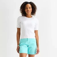 St. John's Bay Womens Crew Neck Short Sleeve Cable Knit Pullover Sweater