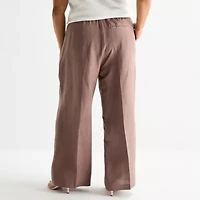 Liz Claiborne Womens Plus Wide Leg Mid Rise Pull-On Pant
