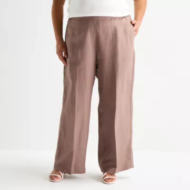 Liz Claiborne Womens Plus Wide Leg Mid Rise Pull-On Pant