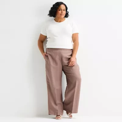 Liz Claiborne Womens Plus Wide Leg Mid Rise Pull-On Pant