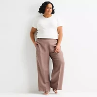 Liz Claiborne Womens Plus Wide Leg Mid Rise Pull-On Pant