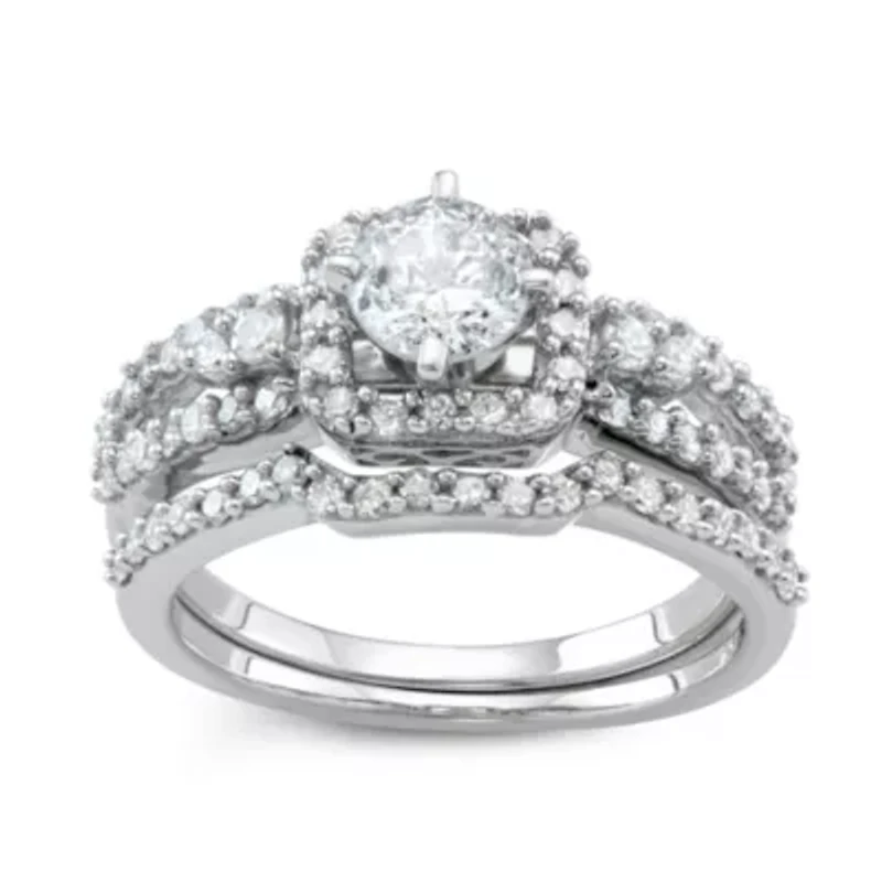Womens 1 CT. T.W. Genuine White Diamond 10K White Gold Bridal Set