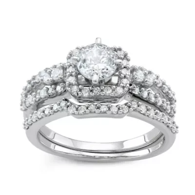 Womens 1 CT. T.W. Genuine White Diamond 10K White Gold Bridal Set