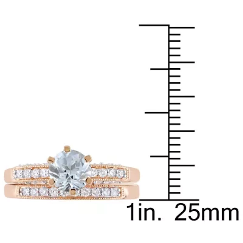 Genuine Aquamarine & 1/3 CT. T.W. Diamond 10K White Gold Bridal Set