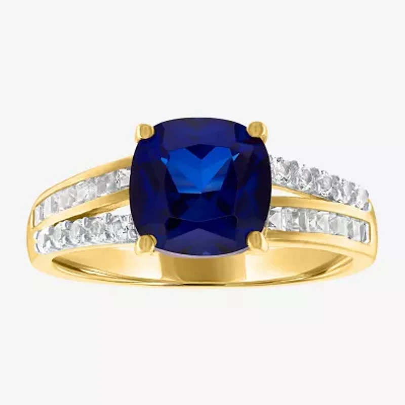 Womens Lab Created Blue Sapphire 10K Gold Sterling Silver Cocktail Ring