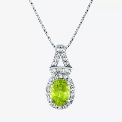 Womens Genuine Green Peridot Sterling Silver Oval 18 Inch Pendant Necklace