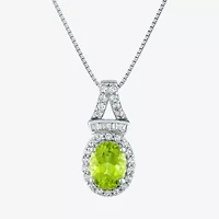 Womens Genuine Green Peridot Sterling Silver Oval 18 Inch Pendant Necklace