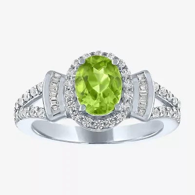 Womens Genuine Green Peridot Sterling Silver Cocktail Ring