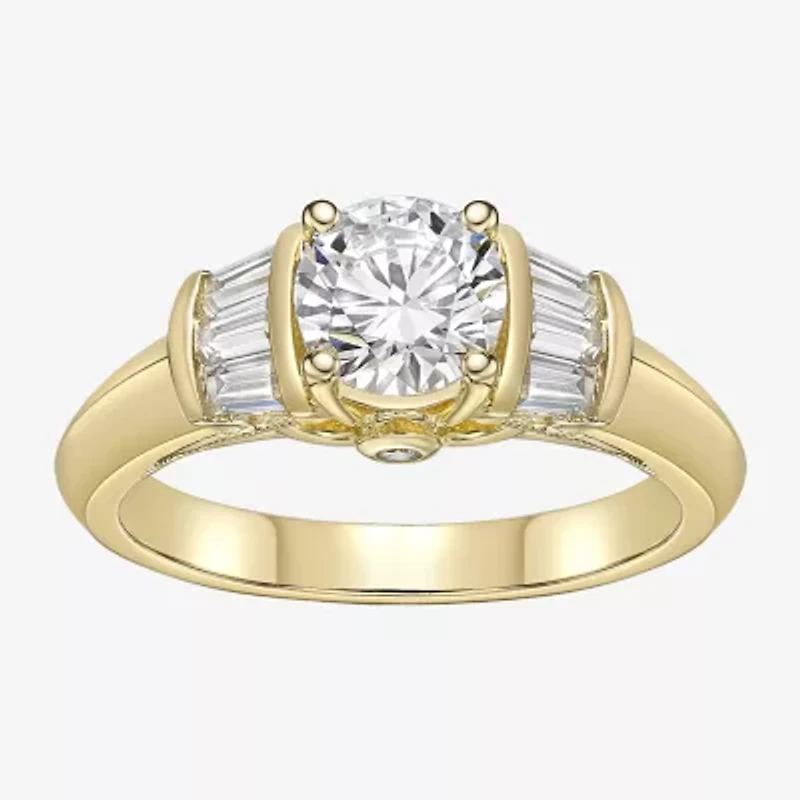 DiamonArt® Womens White Cubic Zirconia 14K Gold Over Silver Sterling Silver Engagement Ring