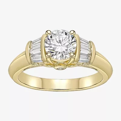 DiamonArt® Womens White Cubic Zirconia 14K Gold Over Silver Sterling Silver Engagement Ring