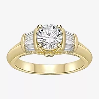 DiamonArt® Womens White Cubic Zirconia 14K Gold Over Silver Sterling Silver Engagement Ring