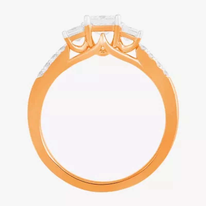 Love Lives Forever (F / Si2) Womens 1 CT. T.W. Lab Grown White Diamond 10K Gold Side Stone 3-Stone Engagement Ring