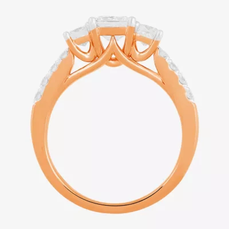 Love Lives Forever (F / Si2) Womens 1 1/2 CT. T.W. Lab Grown White Diamond 10K Gold Side Stone 3-Stone Engagement Ring