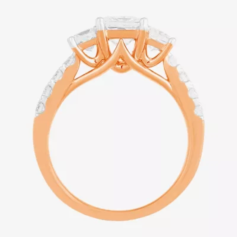 Love Lives Forever (F / Si2) Womens 2 CT. T.W. Lab Grown White Diamond 10K Gold Side Stone 3-Stone Engagement Ring