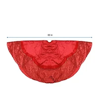 60'' Red Velvet Damask Sequin Embroidered Poinsettia Trimmed Scalloped Edge Christmas Tree Skirt