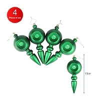 4ct Green Retro Reflector Shatterproof Matte Christmas Finial Ornaments 7.5"