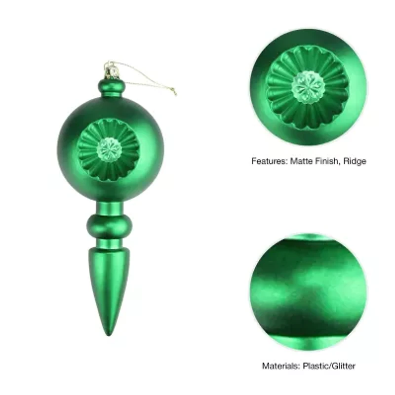 4ct Green Retro Reflector Shatterproof Matte Christmas Finial Ornaments 7.5"