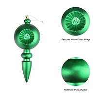4ct Green Retro Reflector Shatterproof Matte Christmas Finial Ornaments 7.5"