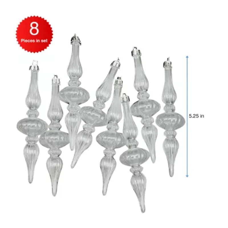 8ct Transparent Shatterproof Christmas Finial Ornaments 5"