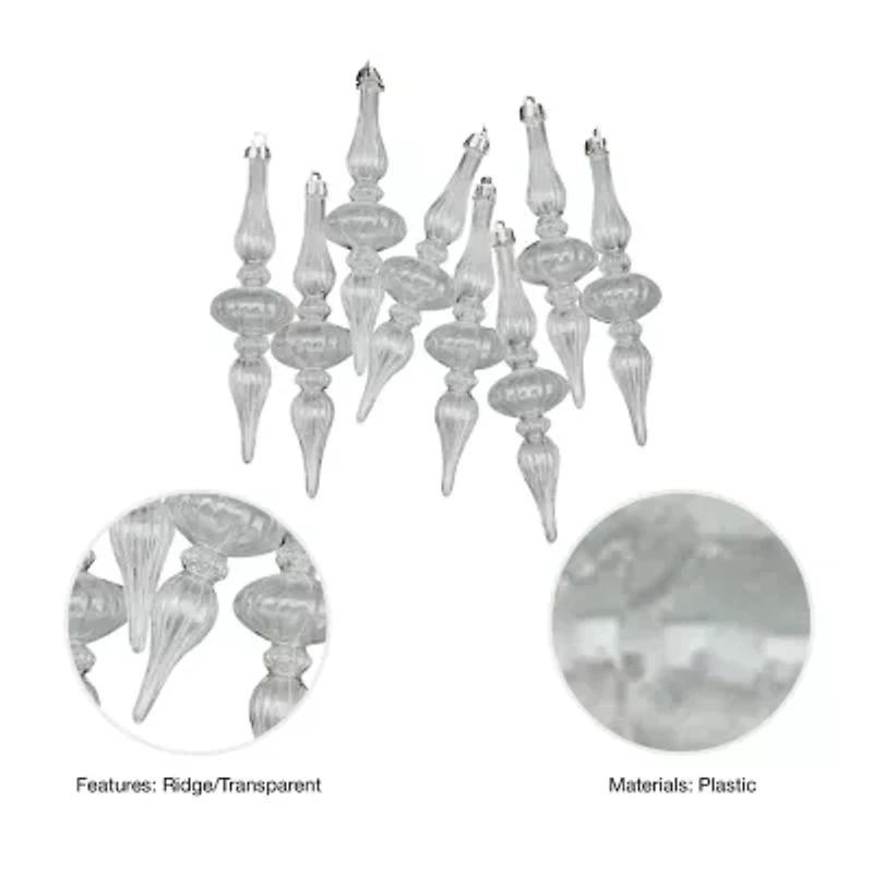 8ct Transparent Shatterproof Christmas Finial Ornaments 5"