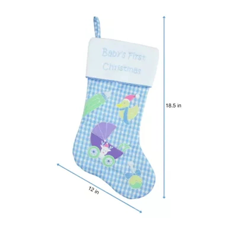 18.5'' Blue and White 'Baby's First Christmas' Embroidered Christmas Stocking