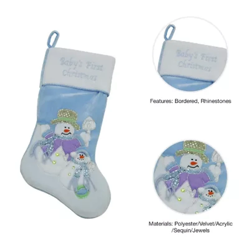 21'' Blue and White ''Baby's First Christmas'' Snowman Stocking