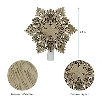 8.5'' Lighted Brown Wooden Snowflake Christmas Tree Topper - Clear Lights