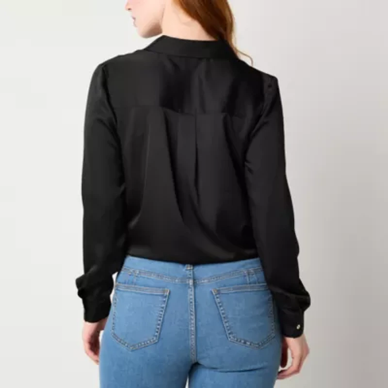 Bold Elements Womens Long Sleeve Satin Blouse