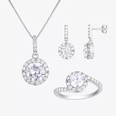 Diamonart Womens Cubic Zirconia Sterling Silver Round 3-pc. Jewelry Set