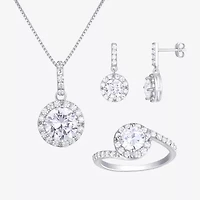 Diamonart Womens Cubic Zirconia Sterling Silver Round 3-pc. Jewelry Set