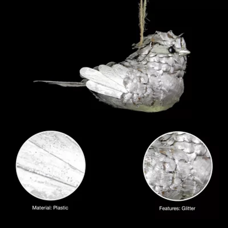 8'' Silver Glittered Pine Cone Bird Christmas Ornament