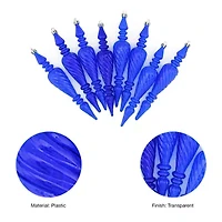 8ct Transparent Blue Shatterproof Spiral Finial Christmas Ornaments 7"