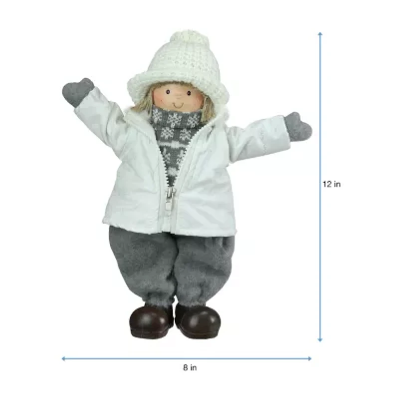 12'' White and Gray Joyful Standing Boy Christmas Tabletop Figurine