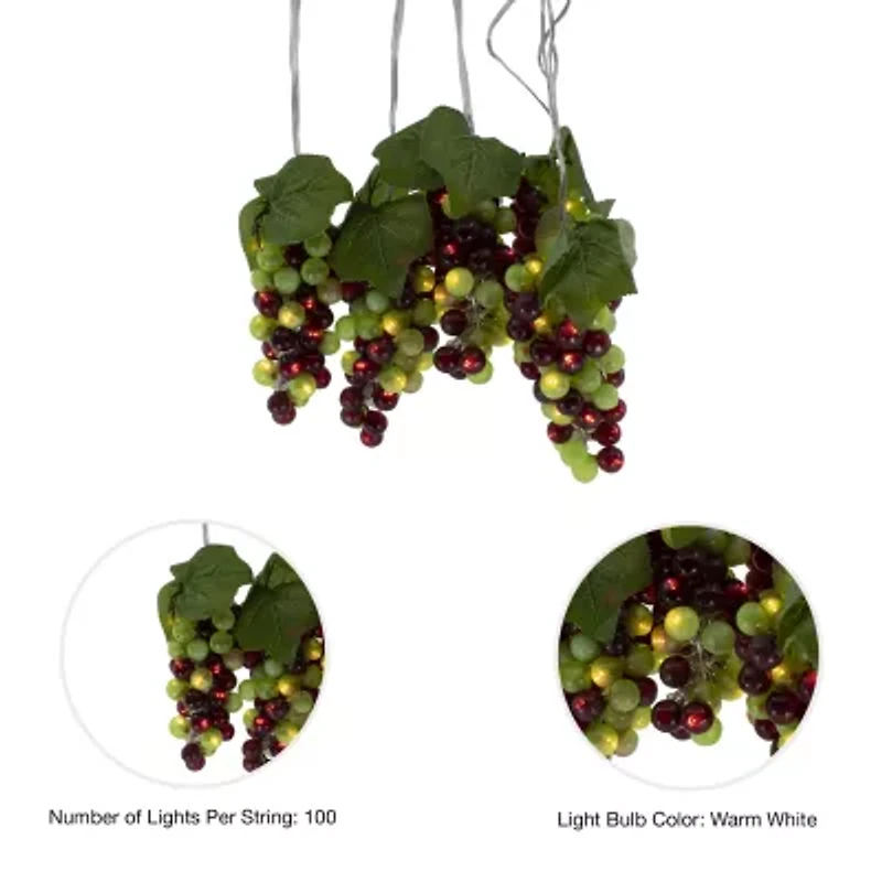 Kurt Adler 100-Light Green and Burgundy LED Grape Light Set with 5 Grape Bunches