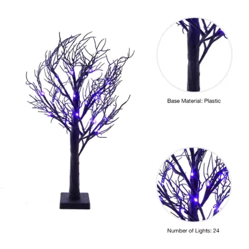Kurt Adler 2 Foot Black Glitter And Purple LED Lighted Tree