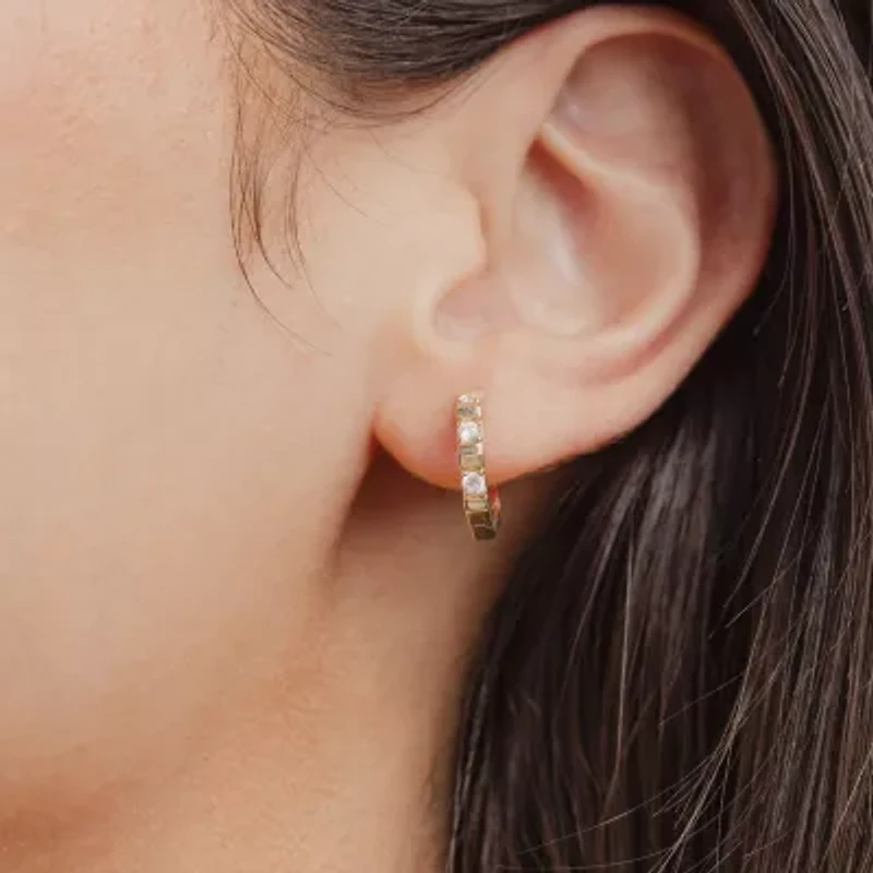 (G/ Si2) Womens 1/4 CT. T.W. Lab Grown White Diamond 10K Gold 13.8mm Hoop Earrings